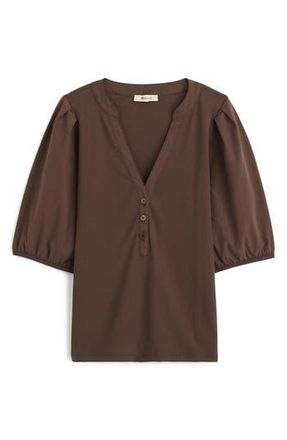 Madewell Puff-Sleeve Henley Knit Top in Roasted Chicory at Nordstrom Rack, Size Xx-Small