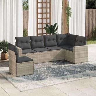 vidaXL Vidaxl - Set De Sof&aacute;s De Jard&iacute;n 6 Pzas Y Cojines Rat&aacute;n Sint&eacute;tico Gris