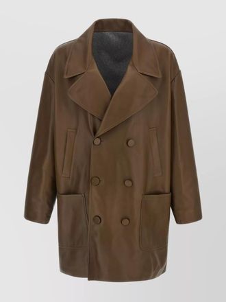 Fendi lamb leather double-breasted coat
