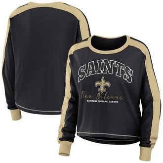 WEAR by Erin Andrews Womens WEAR by Erin Andrews Black/Gold New Orleans Saints Color Block Modest Crop Long Sleeve T-Shirt at Nordstrom, Size Xx-Large