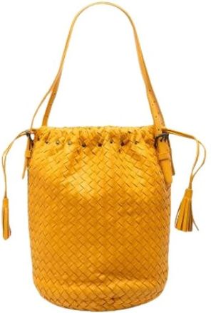 Bottega Veneta Pre-owned Geweven Nappa Bucket Bag - Dames - Vintage Tas - Oranje - ONE Size - Leer - Vintage