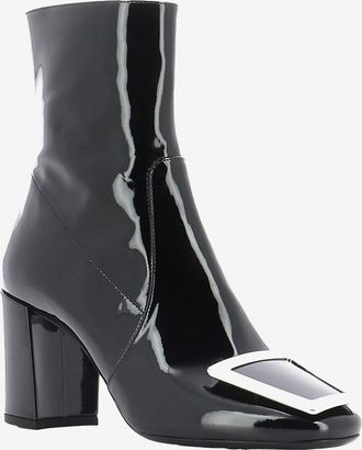 Saint Laurent Absatzstiefeletten aus Lackleder mit eckiger Kappe Maxine 75