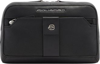Piquadro Tassen, Heren, Zwart, ONE Size, Leer, Leren Clutch Tas met Afneembare Riem