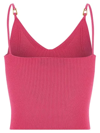 Versace Safety Pin-Detail Ribbed Knit Tank Top - Hot Pink