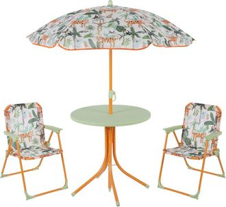 Relaxdays Relaxdays Childrens Camping Furniture Set with Parasol, Folding Chairs & Table, Kids Garden Ensemble, Assorted