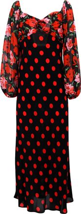 Rixo Josephine Polka-dot Dress in Black and Red Silk