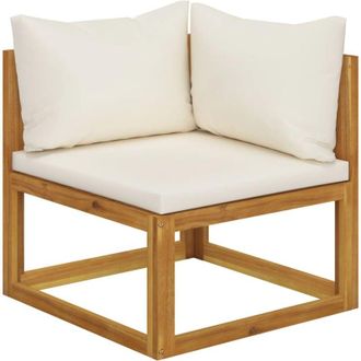 vidaXL Sof&aacute; De Esquina Seccional Y Coj&iacute;n Blanco Crema Madera De Acacia Vidaxl