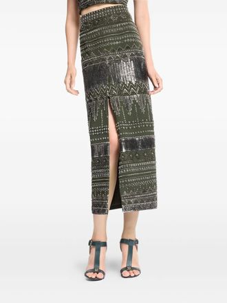 Elie Saab beaded midi skirt - Green