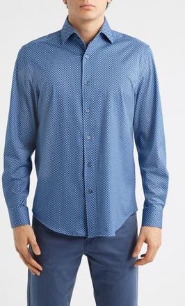 Bugatchi Devon OoohCotton Honeycomb Print Long Sleeve Button-Up Shirt in Navy at Nordstrom Rack, Size Small