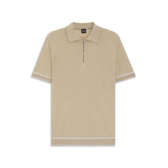 BOSS Zip-neck sweater in a linen blend