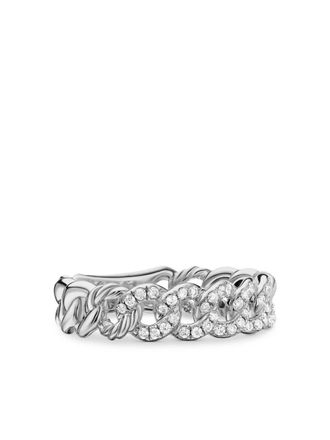 David Yurman sterling silver Belmont Curb Link diamond ring (5mm) - women - Sterling Silver/Diamond - 7.5