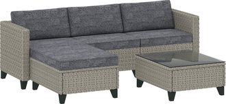 OUTSUNNY 5 PCs Rattan Garden Furniture Set With Glass Coffee Table Dark Grey | TJ Hughes