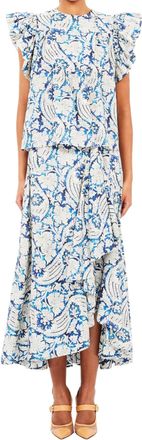 Ulla Johnson Sabina Faux Wrap Midi Skirt In Ciel