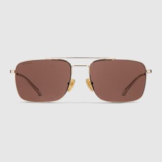Gucci Specialized-fit Navigator Sunglasses, Gold