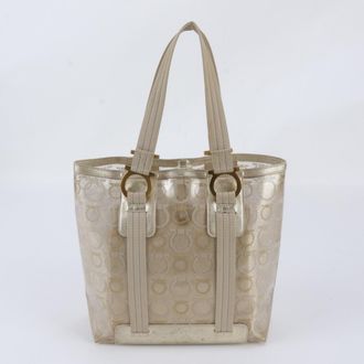 Ferragamo Clear Gold Leather Coated Canvas Handbag Shoulder Bag Tote Bag (Pre-Owned)