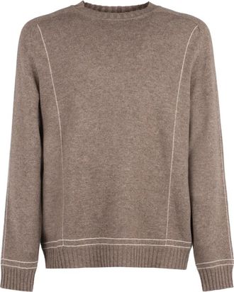 Giorgio Armani Wollen en Kasjmier Trui - Heren - Ronde hals truien - Beige - XL - Wol - Truien & Vesten