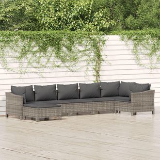 vidaXL Set De Muebles De Jard&iacute;n 7 Pzas Y Cojines Rat&aacute;n Sint&eacute;tico Gris Vidaxl