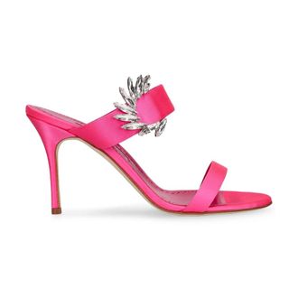 Manolo Blahnik Heeled Mules, female, Pink, Size: 8 1/2 US High-heeled Sandals