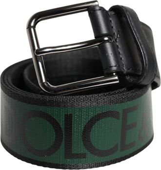 Dolce & Gabbana Green Black Classic Metal Logo Buckle Mens Belt (Pre-Owned)
