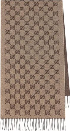 Gucci Sjaal met franje afwerking en monogram - Beige