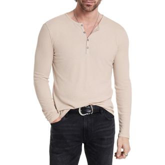 John Varvatos Carver Long Sleeve Lyocell & Wool Henley in Wheat at Nordstrom Rack, Size Small