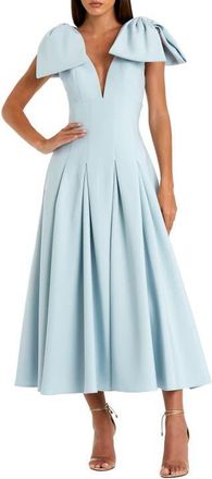 Mac Duggal Crepe A Line Midi Dress With Bow Straps in Ice Blue at Nordstrom, Size 12
