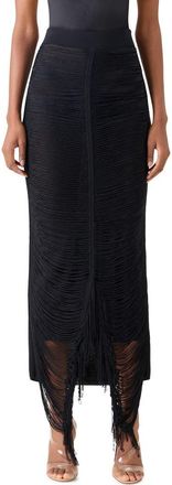 Akris Fringed Silk Knit Skirt in Black at Nordstrom, Size 10