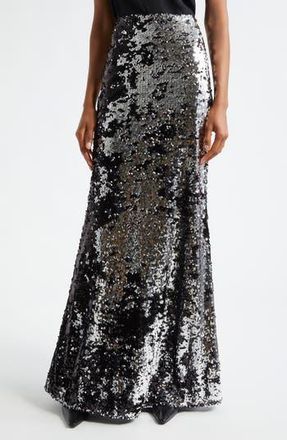 L'agence Zeta Sequin Maxi Skirt in Silver/Black Sequin at Nordstrom Rack, Size 10