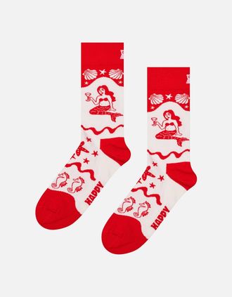 Happy Socks Womens Mermaids Socks, White - Red - Size: 9.5/12.5/12/11.5/11/10.5/10/13/9/8/8.5