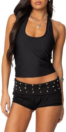 Edikted Kiana Rib Halter Top in Black at Nordstrom, Size Medium