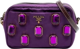 Prada Pre-owned Cross Body Bags, female, Purple, Size: ONE SIZE Pre-owned Embellished Nylon Crossbody Bag
