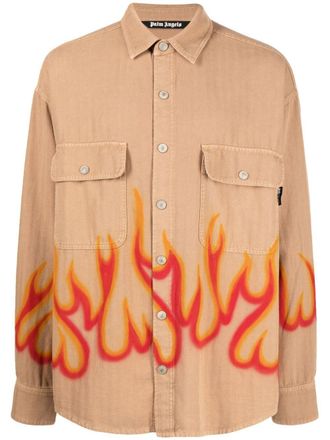 Palm Angels Overhemd met vlammenprint - Bruin