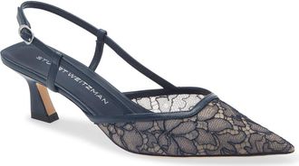 Stuart Weitzman Vinnie 50 Slingback Pump in Deep Blue Sea Floral Lace at Nordstrom, Size 10.5