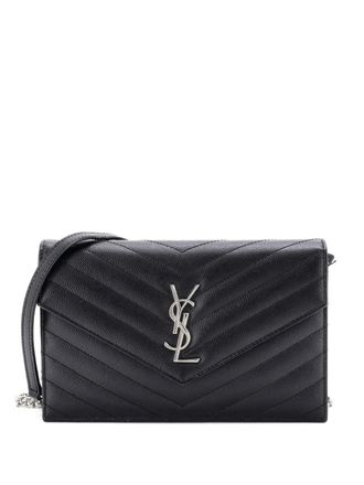 Saint Laurent Classic Monogram Wallet on Chain Matelasse Chevron Leather Small crossbody bag - Black