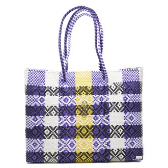 Lola's Bag Womens Travel Woven Tote Bag With Clutch In Purple/yellow