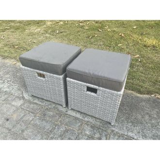 Fimous Fimous - 2 Pcs pe Rattan Fully Assembled Small Footstool Outdoor Garden Furniture Patio Furniture Light Grey Mixed