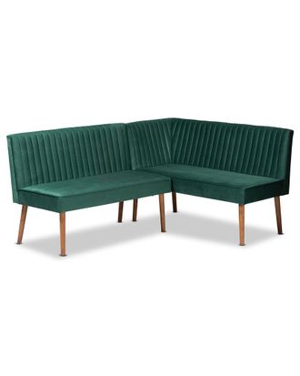 Baxton Studio Alvis Mid-Century Modern Velvet Upholstered 2Pc Dining Nook Banquette Set