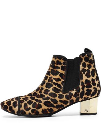 Tory Burch pre-owned 40mm leopard-print heeled ankle boots - women - Calf Leather/Calf Leather/Calf Hair/Rubber - 38.5 - Brown