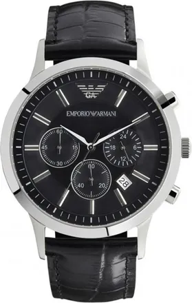 Emporio Armani Accessoires, Heren, Zwart, ONE Size, Leer, Quartz Chronograaf Horloge