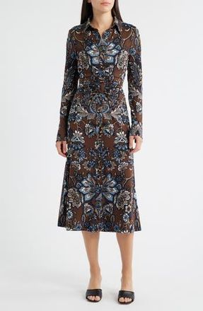 Julia Jordan Floral Print Long Sleeve Shirtdress in Brown Multi at Nordstrom Rack, Size 6