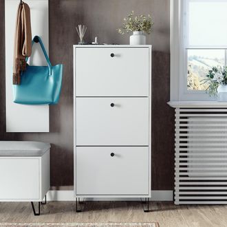 Vicco Mueble Zapatero Siri, Blanco, 36 X 135 Cm Con 3 Cajones Abatibles, Vicco