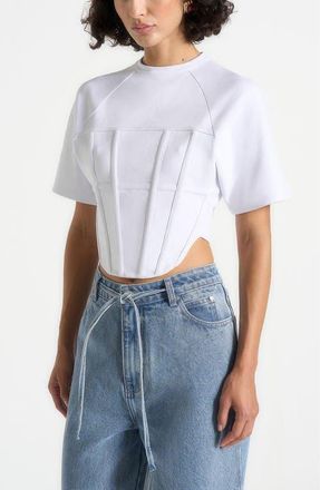 Mani&egrave;re De Voir Juline Corset T-Shirt in White at Nordstrom, Size 14