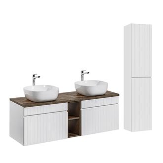 Petits Meubles Conjunto mueble lavabo doble 140cm tableros laminados blanco