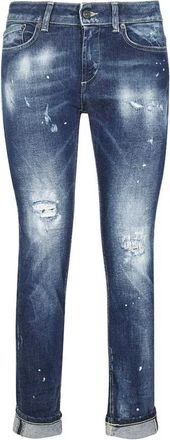 Dondup Versleten 5-Pocket Jeans met Leren Label - Dames - Slim Fit Jeans - Blauw - W27 - Katoen - Jeans