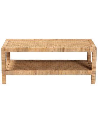 Baxton Studio Kalimantan Bohemian Rattan & Mahogany Wood Rectangle Coffee Table