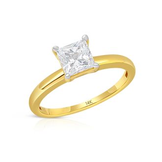 MAX + STONE 14k Yellow or White Gold 1 Carat Cubic Zirconia Princess Cut Engagement Ring