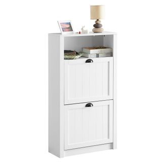 SoBuy Scarpiera Con 2 Ante E 4 Ripiani Con Scomparto Aggiuntivo Per Scarpe L60p24a110 Cm Bianco Fsr87-k-w Sobuy