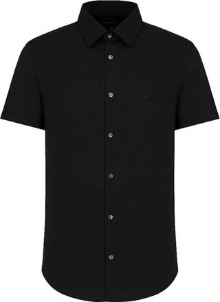 Emporio Armani Short Sleeve Shirt - Heren - Korte mouwen Overhemden - Zwart - L - Katoen - Overhemden