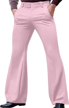 Generic Mens Bell Bottom Pants 70S, Vintage Wide Leg Carnival Disco Leg Pants Fashion Solid Color Trendy Pant Slim Fit Flared Trouser Stretchy Street Wear Bot