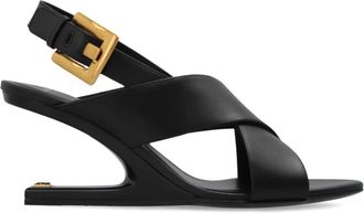 Balmain Anthem Wedge Sandalen - Dames - Sleehakken - Zwart - 36 EU - Leer - Schoenen